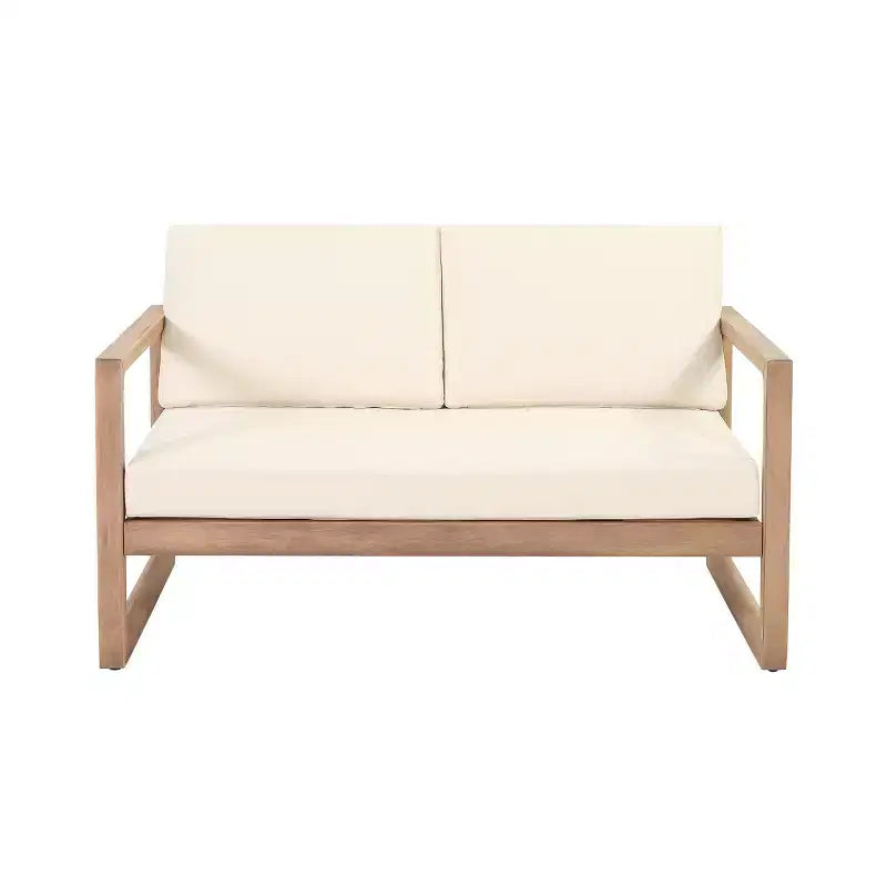 Ensemble de mobilier de patio en bois d’acacia, ensemble d’extérieur avec table basse et coussins moelleux pour jardin, véranda et balcon, beige - Merax