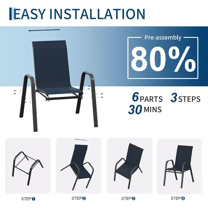 Chaises de patio, ensemble de 4 ou 6 chaises de salle à manger d’extérieur empilables, légères et résistantes à toutes les intempéries, en textilène, avec accoudoirs, pour jardin et terrasse de piscine