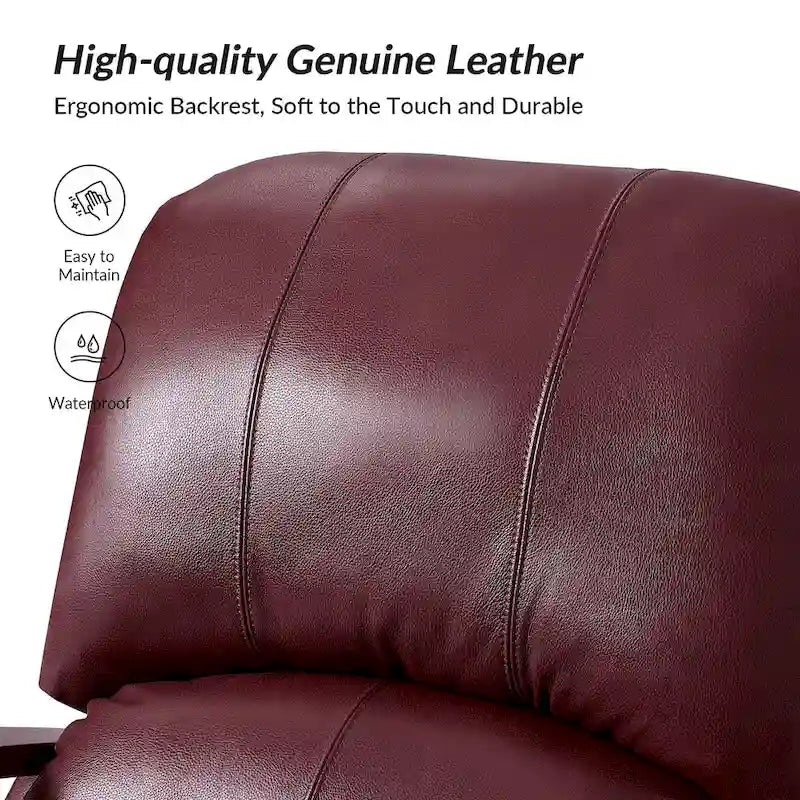 Alex moderner Relaxsessel im Mid-Century-Stil aus echtem Zigarrenleder mit manueller Verstellung und geschwungenen Holzarmlehnen