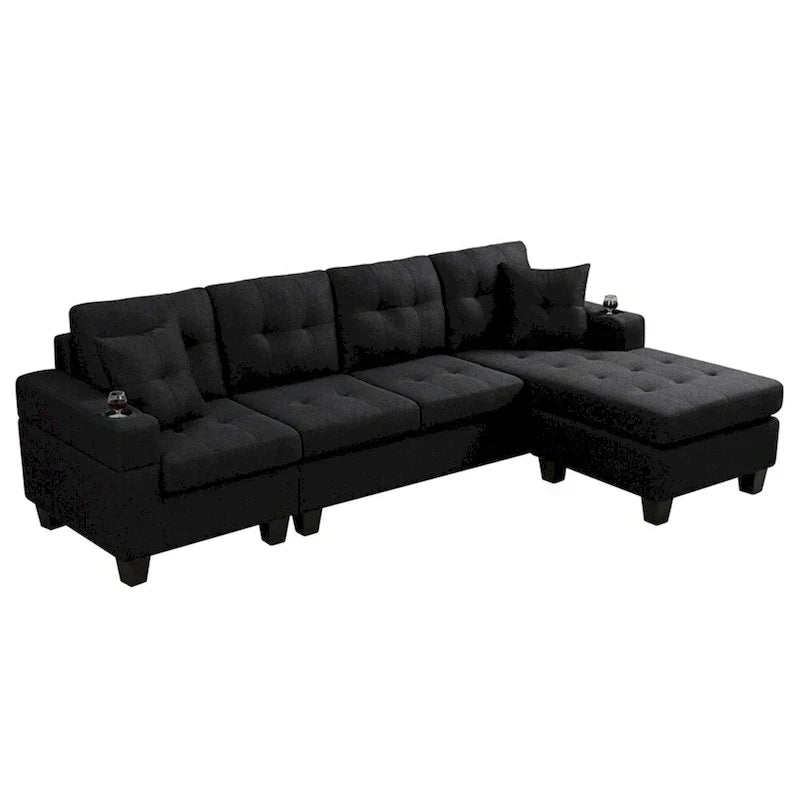 Ecksofa für das Wohnzimmer mit L-förmiger Chaiselongue und Getränkehalter