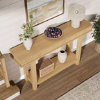 Fluted Wooden Console Table Farmhouse 2 Tier with Shelf Storage Rectangular Narrow Entryway Table Behind Couch for Foyer Hallway Living Room