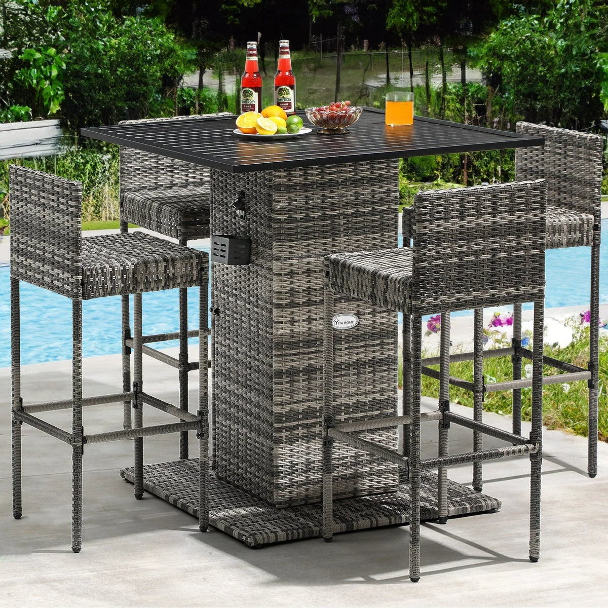 Ensemble de bar Moasis en résine tressée pour extérieur, 5 pièces – 5 pièces