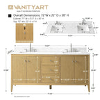 Vanity Art 72 badkamermeubel met dubbele wastafel en blad van composietmarmer