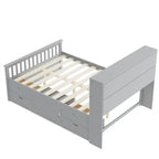Lit plateforme de capitaine Twin/Full avec 4 tiroirs et étagères de rangement, structure en bois massif avec tête de lit bibliothèque et rangements