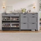 Meuble à chaussures avec 4 tiroirs basculants et 2 tiroirs supérieurs, meuble organiseur à chaussures en bois avec étagère réglable, meubles de rangement à chaussures autonomes
