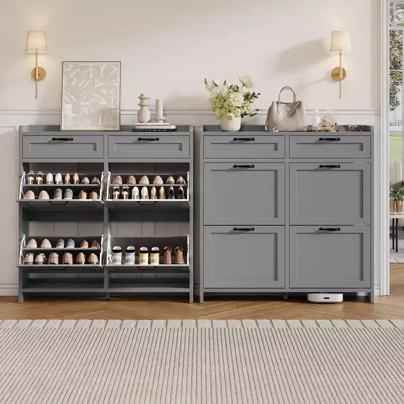 Meuble à chaussures avec 4 tiroirs basculants et 2 tiroirs supérieurs, meuble organiseur à chaussures en bois avec étagère réglable, meubles de rangement à chaussures autonomes