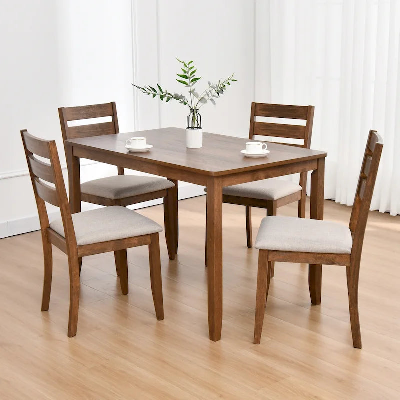 5-delige eettafelset van massief hout, 47L (1 tafel + 4 stoelen met spijlenrugleuning)