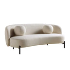 Gebogen 3-zitsbank met balvormige kussens, beige linnenmix