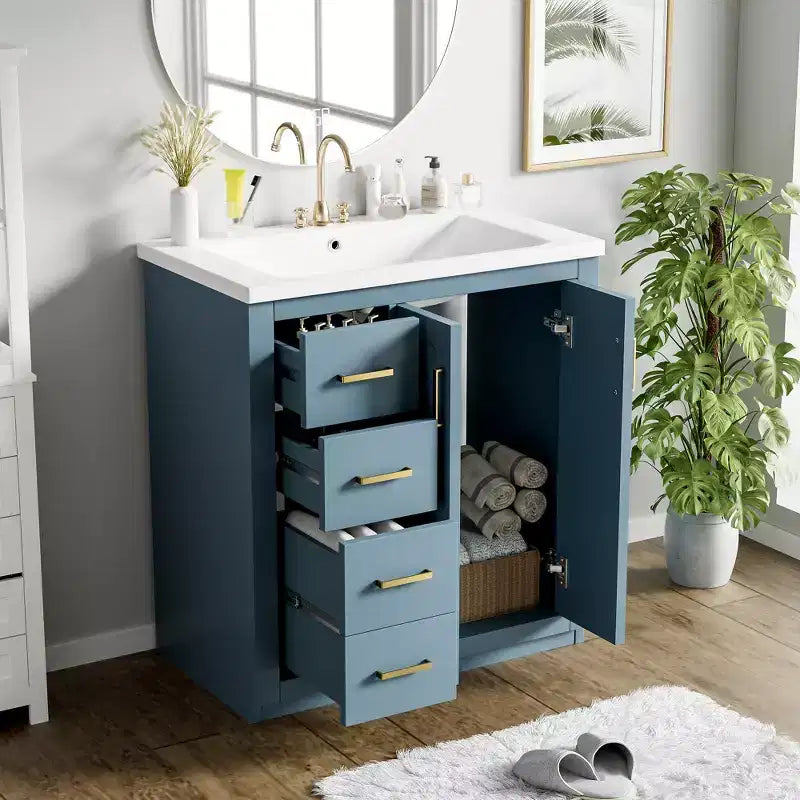 30 Einzelwaschbecken-Badezimmerwaschtisch mit Unterschrank und 3 Schubladen - Schwarz / Blau / Grün / Indigo / Weiß