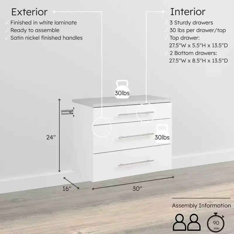 Meuble bas de rangement Hangups à 3 tiroirs - Prepac