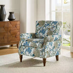 Fauteuil traditionnel Araceli en bois, rembourré à motif floral, avec dossier à oreilles et bordure cloutée| ART OF LIVING DESIGNS