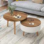 Moderner runder Couchtisch aus schwarzem und weißem Holz mit Stauraum