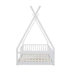 Bodenbett für Kinder, Zeltbett in Einzelgröße, Montessori-Bodenbett mit Lattenrost und Schutzgittern, Holzhaus-Bettrahmen für Jungen und Mädchen