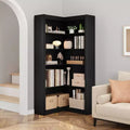 Black/White/Wood/Retro, L-Shaped Corner Bookshelf, 5-Tier, Single