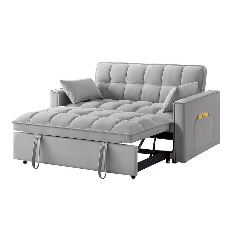 Loveseat-Schlafsofa 4-in-1 mit Armlehnen und Aufbewahrungstaschen, multifunktionales getuftetes Ausziehsofa mit verstellbarer Rückenlehne