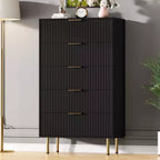 White / Marble & Wood 5-Drawer Dresser ?C Fluted Panel, for 1 Person Use
