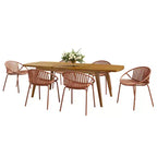 7-Piece Outdoor Expandable Patio Dining Set with Stackable Chairs, Acacia Wood Table