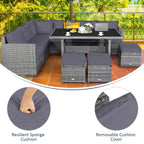 Costway Ensemble repas de jardin en rotin de 7 pièces, canapé d’angle, canapé et pouf — Voir les détails