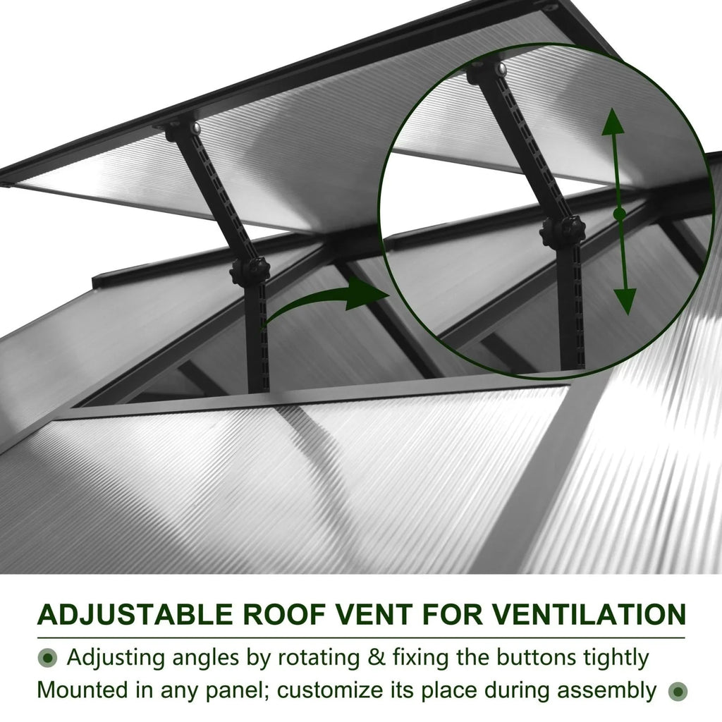 VEIKOUS Aluminum Walk-In Garden Greenhouse Kit with Adjustable Roof Vent and Lockable Door Grey