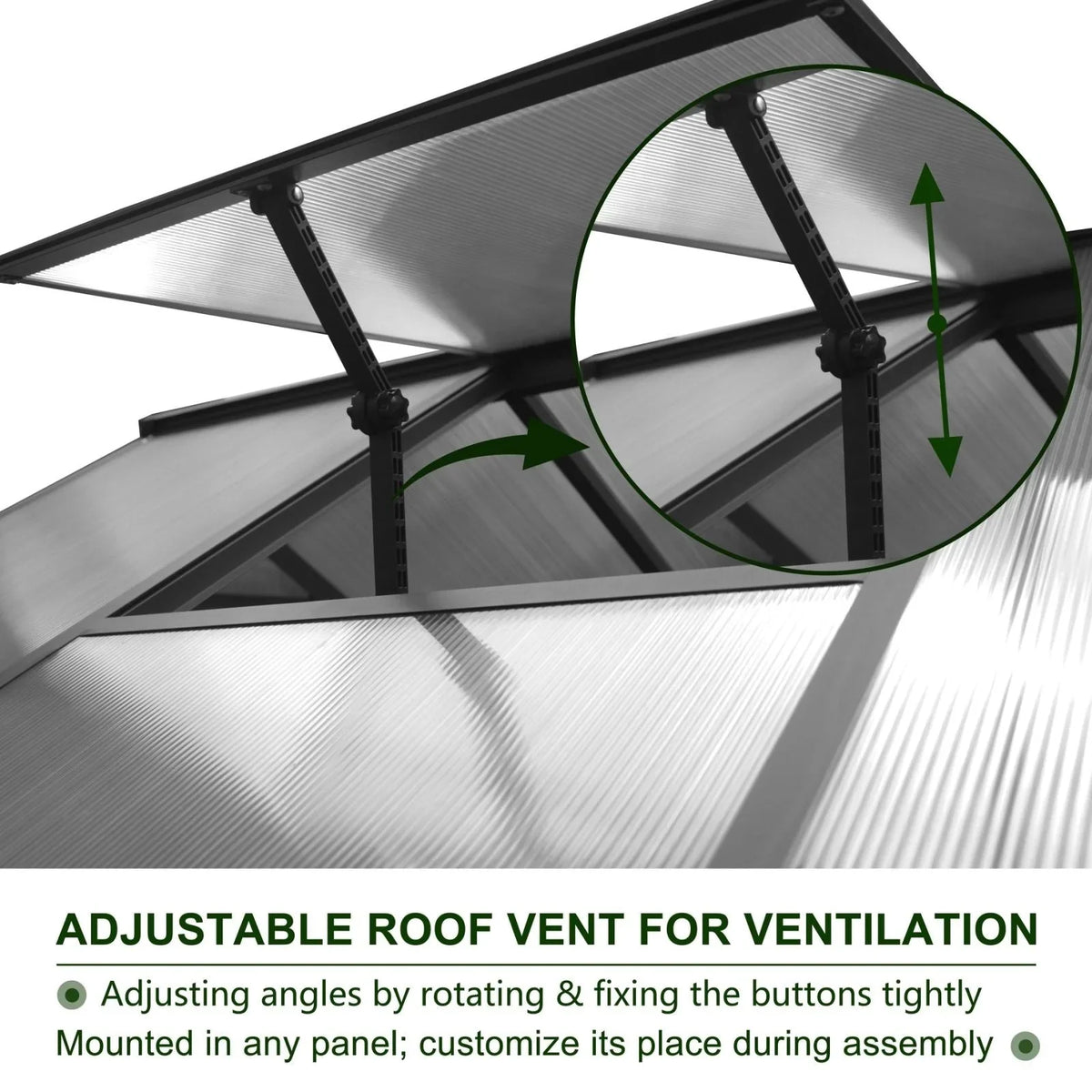 VEIKOUS Aluminum Walk-In Garden Greenhouse Kit with Adjustable Roof Vent and Lockable Door Grey