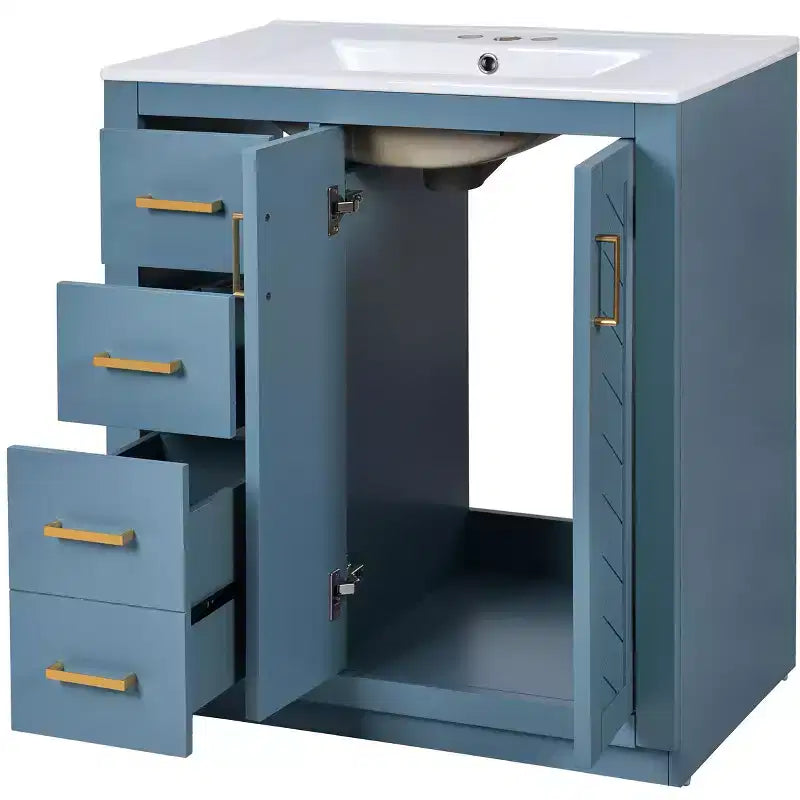 30 Einzelwaschbecken-Badezimmerwaschtisch mit Unterschrank und 3 Schubladen - Schwarz / Blau / Grün / Indigo / Weiß