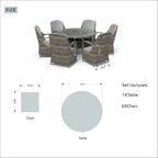 Ensemble de salle à manger rond de jardin en rotin tressé, 7 pièces, avec coussins, par Moda Furnishings
