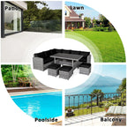 Costway Ensemble repas de jardin en rotin de 7 pièces, canapé d’angle, canapé et pouf — Voir les détails