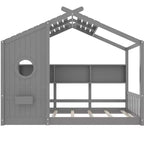 Floor House Bed with Built-In Storage Shelves & Slatted Roof
