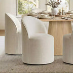 Modern Dining Table Set For 6, Round Pedestal Dining Table, Swivel Rolling Barrel Chairs With Wheels, Textured Chenille- Panipeachy