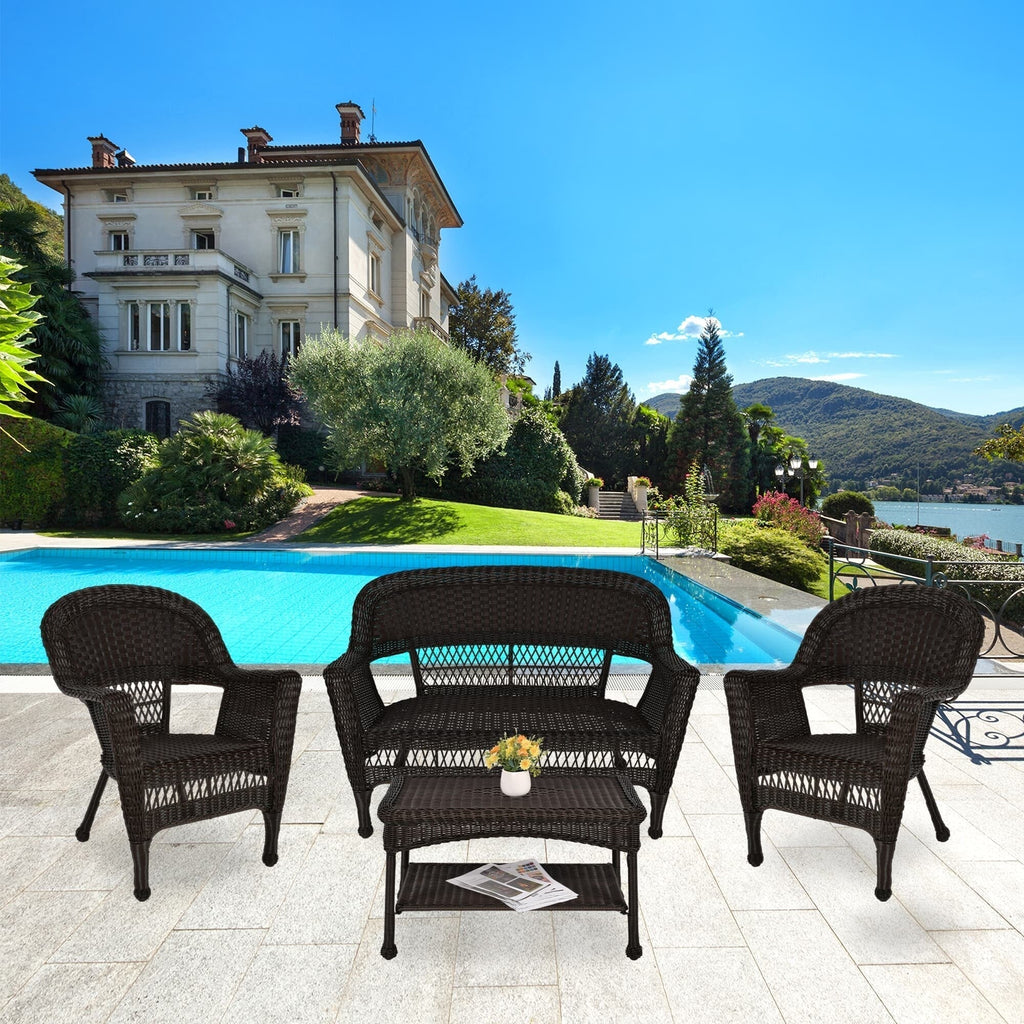 4-teiliges Sitzgruppen-Set aus Korbgeflecht für die Terrasse