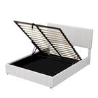 Lit plateforme queen-size rembourré avec système de rangement hydraulique - beige