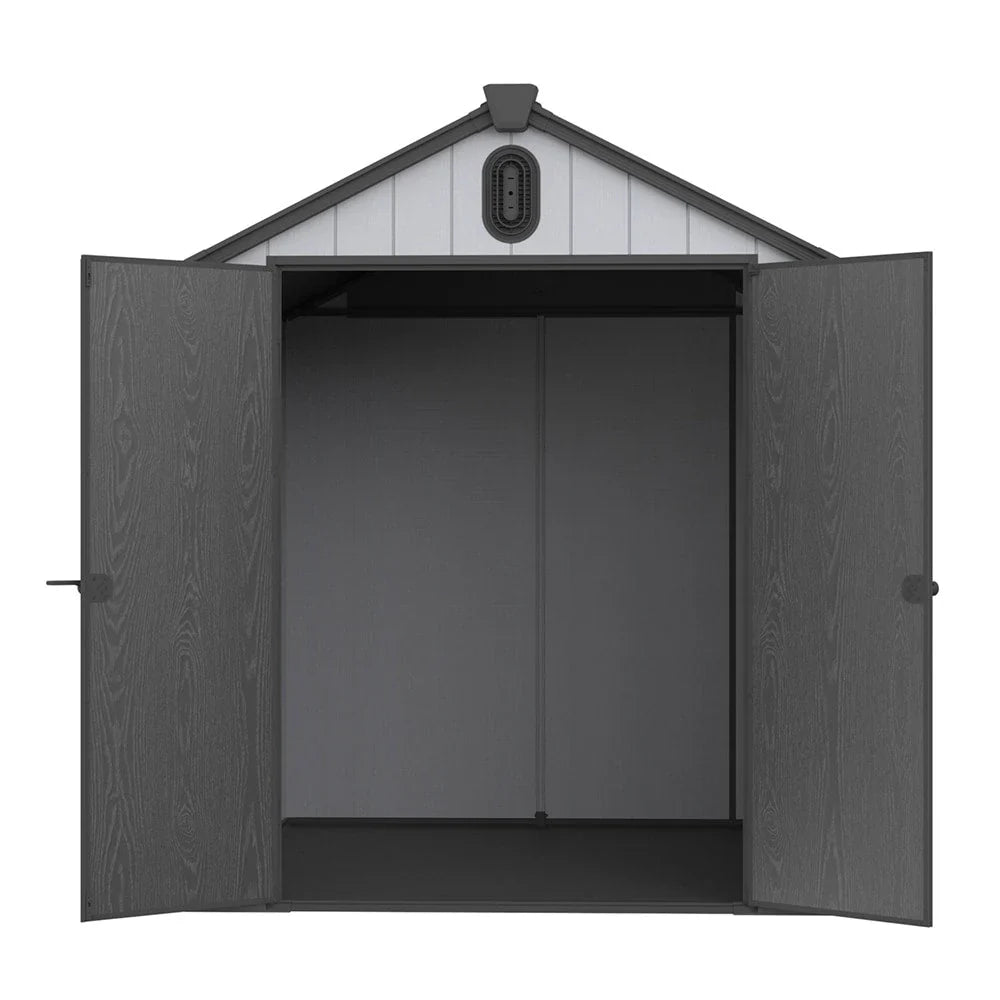 Opslagschuur van 6 ft x 4 ft/6 ft x 8 ft/8 ft x 6 ft/8 ft x 10 ft, weerbestendig kunststofhars voor buiten met vloer, gereedschapsschuur met puntdak