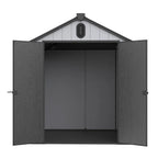 Opslagschuur van 6 ft x 4 ft/6 ft x 8 ft/8 ft x 6 ft/8 ft x 10 ft, weerbestendig kunststofhars voor buiten met vloer, gereedschapsschuur met puntdak