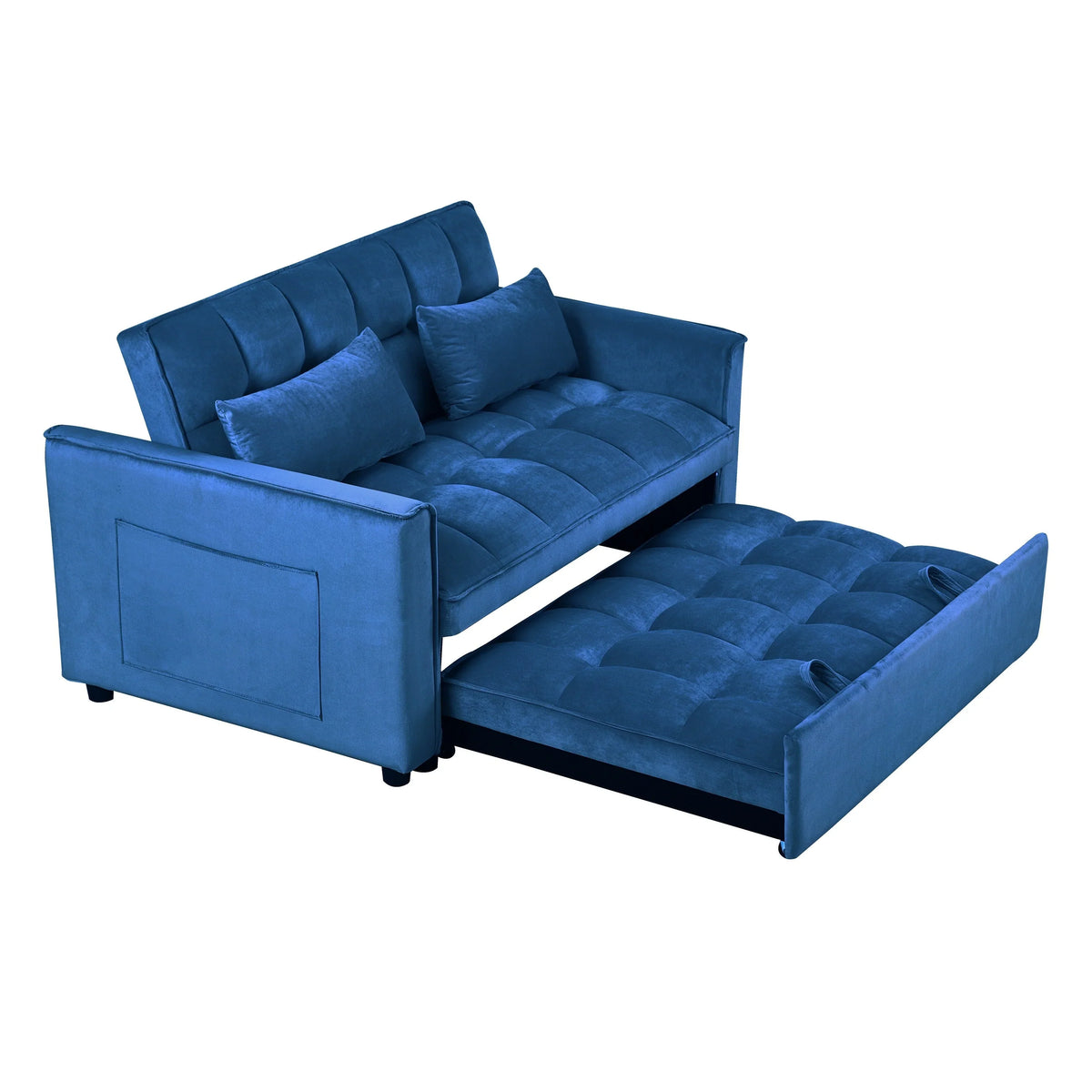 Modernes ausziehbares Schlafsofa, 3-in-1-Schlafsofa mit verstellbarer Rückenlehne, Samt-Loveseat, Kissen und Seitentaschen