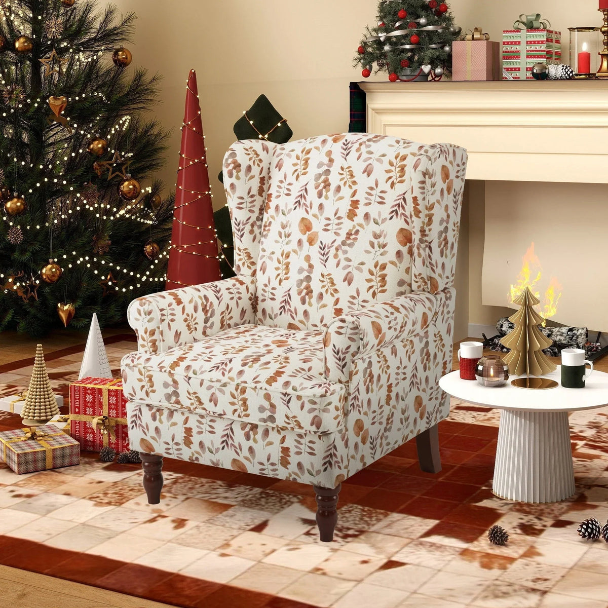 Erommy moderne accentstoel, fauteuil met hoge rugleuning, gestoffeerde stoffen fauteuil met knopen en houten poten voor de woonkamer