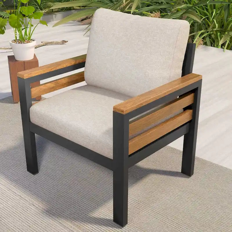 Ensemble de canapé d’extérieur de 4 pièces pour 5 personnes avec table basse en bois massif et coussins amovibles