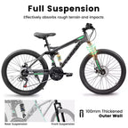 Okak 26-Zoll-Mountainbike mit Scheibenbremsen, 21-Gang-Fahrrad für Erwachsene mit robustem Rahmen und doppelter hinterer Federung, Fahrrad für das Fahren auf städtischen Straßen