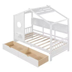 Holzhausbett in Twin-/Full-Größe mit 2 Schubladen, Kinderbett mit Ablagefach – ModernLuxe