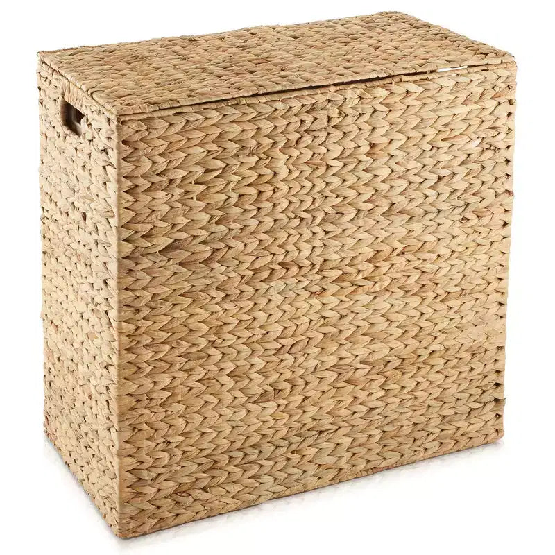 Panier à linge Casafield à 2 compartiments avec couvercle et sacs doublures amovibles, trieur de linge tressé en jacinthe d’eau pour vêtements