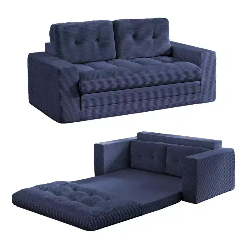 Mjkone 71' 2-in-1 slaapbank, opvouwbare loveseat met geribde stof en knopen, ruimtebesparend