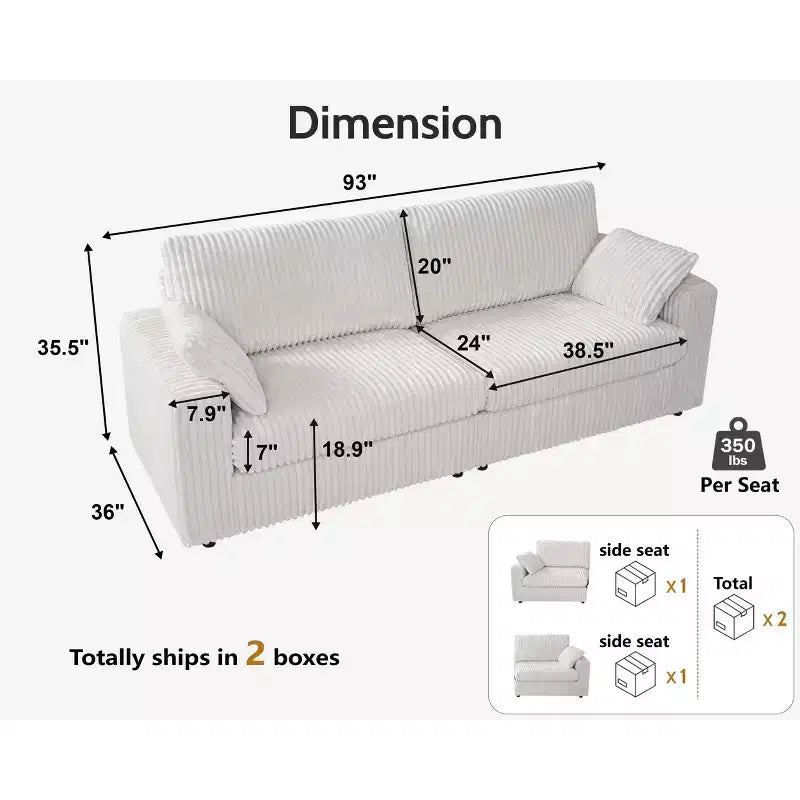 Dyonery Modular Corduroy Sectional Sofa with Washable Covers