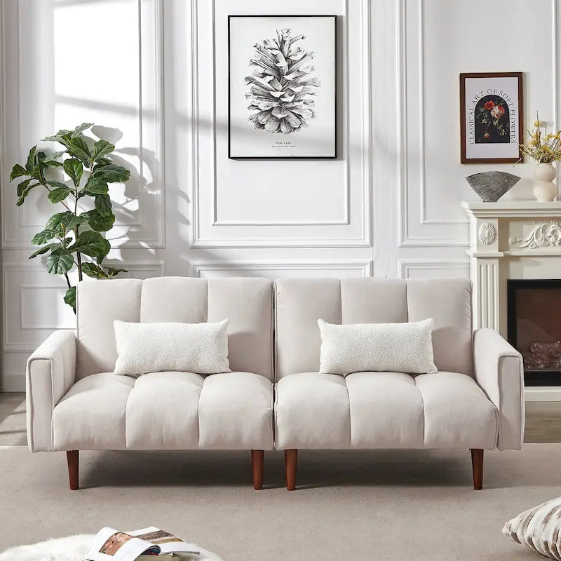 Canapé-lit futon convertible avec positions réglables et pieds en bois