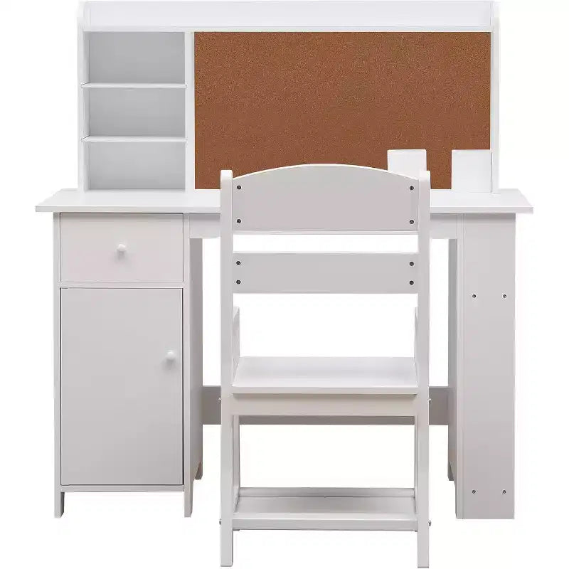 Kinderschreibtisch mit Stuhl-Set für Jungen und Mädchen, hölzerner Kinderschreibtisch mit Bücherregal, Pinnwand, Schrank und Schublade für Kinder von 3–8 Jahren