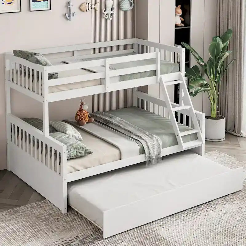 Gymax Etagenbett Twin über Full mit ausziehbarem Twin-Bett, umwandelbare Plattform