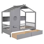 Holzhausbett in Twin-/Full-Größe mit 2 Schubladen, Kinderbett mit Ablagefach – ModernLuxe