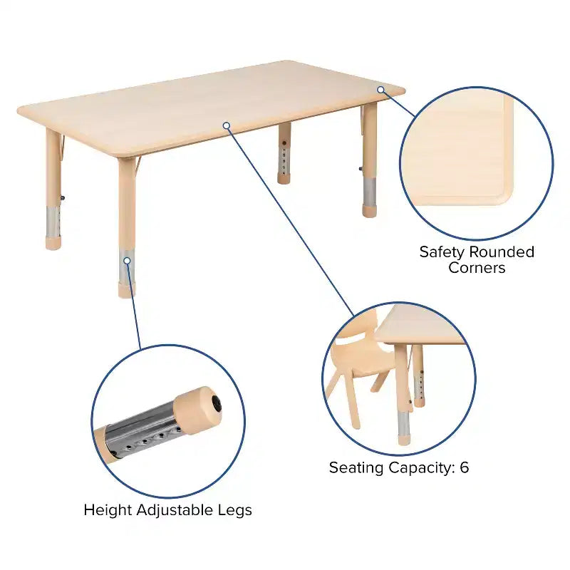 Ensemble table d’activités rectangulaire réglable en hauteur en plastique Emma and Oliver, 23,625 l x 47,25 L, avec 6 chaises