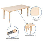 Ensemble table d’activités rectangulaire réglable en hauteur en plastique Emma and Oliver, 23,625 l x 47,25 L, avec 6 chaises