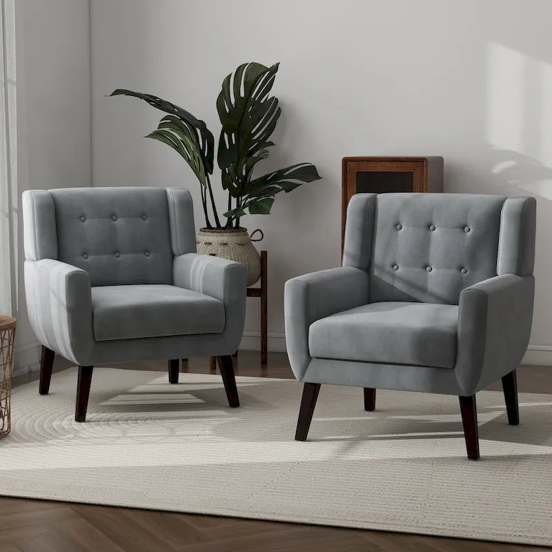 Set van 2 fluwelen accentstoelen voor de woonkamer, gestoffeerde fauteuils