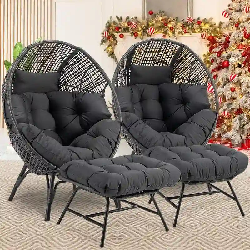 Fauteuil œuf d’intérieur FINCATI, fauteuil œuf d’extérieur supportant 440 lbs, fauteuil œuf surdimensionné avec pouf, fauteuil œuf luxueux et confortable avec repose-pieds