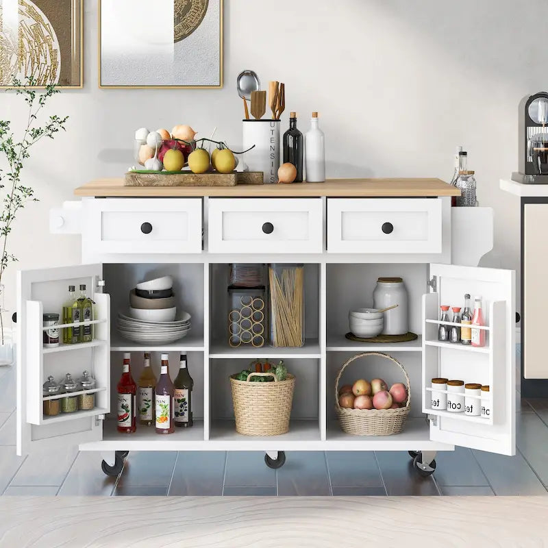Îlot de cuisine mobile portable avec roulettes et rangement